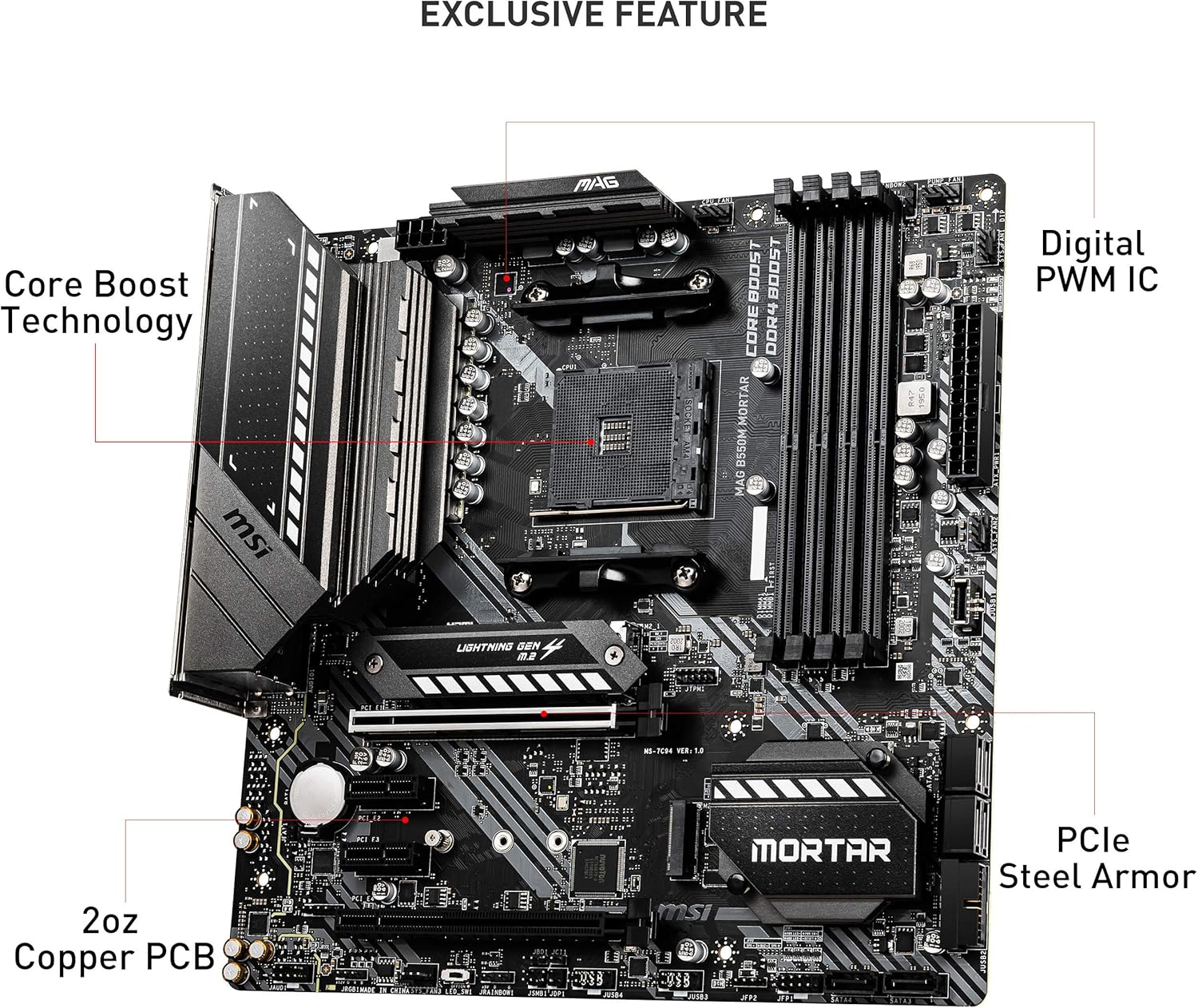 MSI Motherboard MAG B550M MORTAR Gaming DDR4 MSI Motherboard MAG B550M MORTAR Gaming DDR4